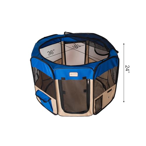 Armarkat Model PP001B-M Portable Pet Playpen in Blue and Beige Combo, Medium - size: Medium