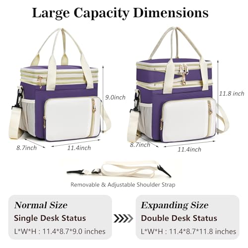 Lunch Box & Lunch Bag for Women, Large Insulated Adult Lunch Box Leakproof Lunchbox Cooler Bag for Work Picnic Beach,16L, Purple & White - color: Deep Purple