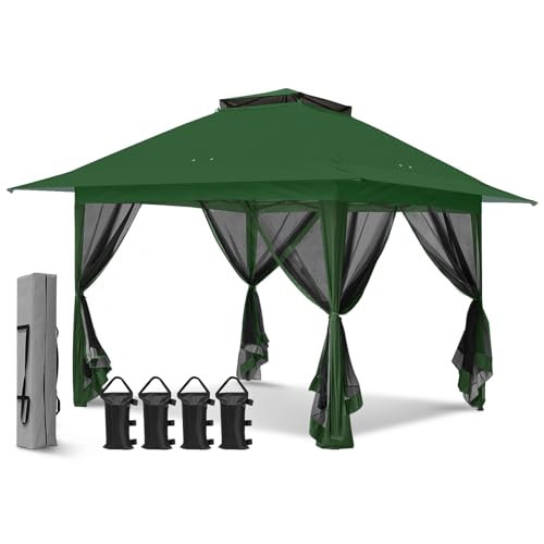 EAGLE PEAK 13x13 Pop Up Gazebo with Mesh Netting, Easy Up Screened Canopy for Patio and Backyard, Easy Set up Outdoor Gazebo (Green) - color: Green, size: 13x13 with netting