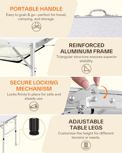 Sportneer Camping Table: Adjustable Height Small Folding Table 35.4" L x 23.6" W 2 Height with Mesh Layer - Compact & Portable Camping Essentials for Outdoor Camp Garden Picnic BBQ Dining Cooking - color: White, size: 35.4"L x 23.6"W (2 Height)
