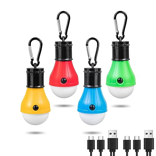 Jarxin Led Camping Lantern USB Rechargeable,Outdoor Tent Lights for Camping Hanging,Kids with Clip Hook Camping Flashlight (4 Packs Colored) - color: 4pcs colored
