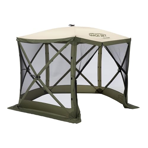 Clam Venture 9' x 9' Pop-Up Screen Tent – Green/Tan Portable 5-Sided Outdoor Gazebo Canopy with Mesh Netting, Carry Bag, Stakes & Tie-Downs – Instant Setup Shelter for Camping, Picnics & Events - color: Green/Tan