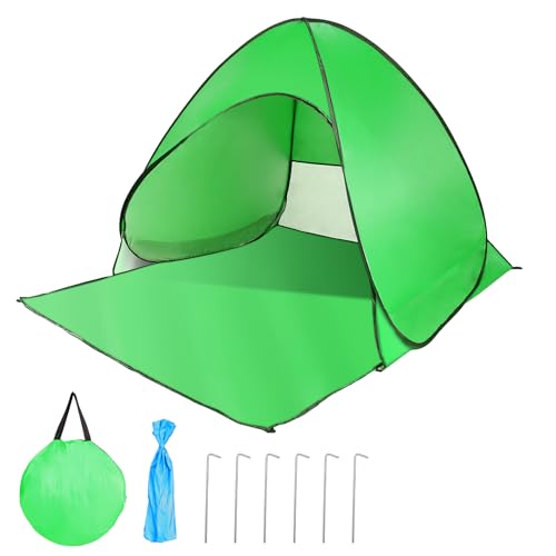 Pop Up Beach Tent, Sun Shelter for 2-3 Person, Sun Shelter with UPF 50+ & Lightweight, Portable Beach Tent Easy Pop Up for Outdoor Camping Fishing - style: Green
