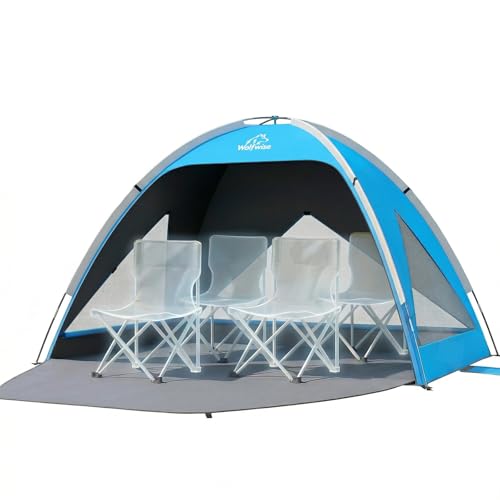 Wolfwise Large Beach Tent Sun Shelter for 3-4 Person, Spacious Sun Shade UPF 50+ UV Protection, Extendable Floor for Privacy, 3 Ventilated Mesh Windows, Carrying Bag, 95 ″x65″x55″,Black Coating - color: Black Coating