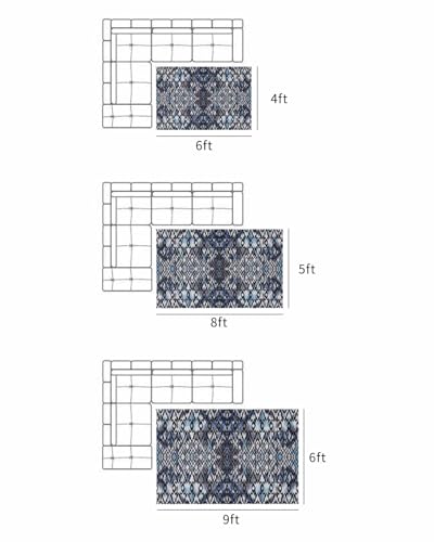 Large Outdoor Rug 5'x8' for Patio Indoor Outdoor Area Rug Boho Circle Line Texture Blue Rugs Outside Patio Rugs Camping Carpet Mat for Spring Picnic - color: Bohemianhoe2205, size: 5' x 8' (Rectangular)