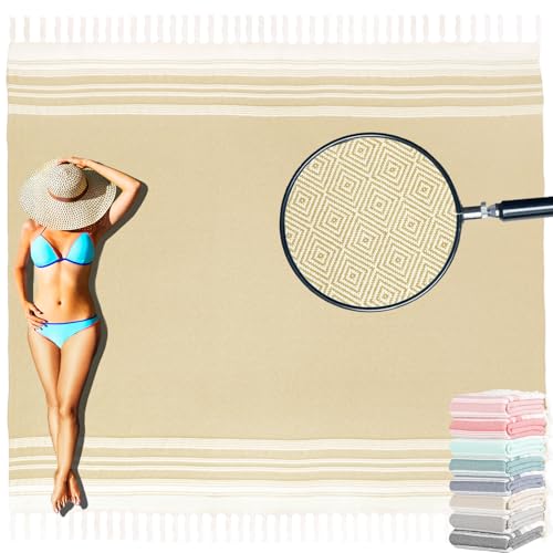 Yongoes Oversized Turkish Beach Towel Blanket Cotton Giant XL Sandproof Towels Huge Linen XXL Extra Large Big Throw Quilt Blankets for Adults Cloud Travel Camping Glamping Accessories Essentials - color: Camel, size: Extra Large 82"x88"（208x224cm）