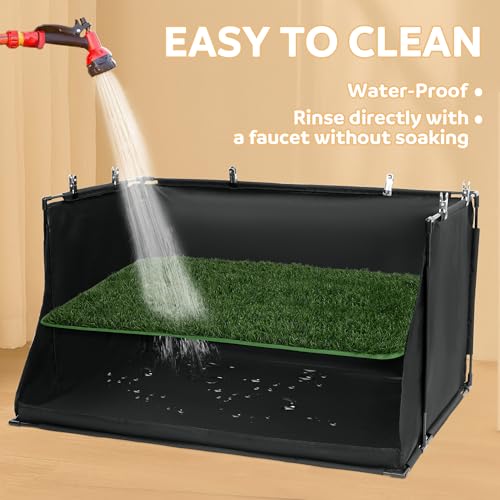 MABOZOO Dog Pee Pad Holder with Artificial Grass, 33.8 * 24 * 17.7 in Foldable Indoor Dog Potty Tray with Hemmed Edge, No Spill Pee Pad Holder Tray Puppy Litter Box for Dogs - size: X-Large