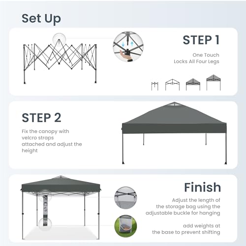 PHI VILLA 10x10ft 1-Person Setup Pop Up Canopy Tent Instant Portable Shelter w/ 1-Button Push, Case, 4 Weight Bags - Gray - color: Gray, size: 10×10 one push