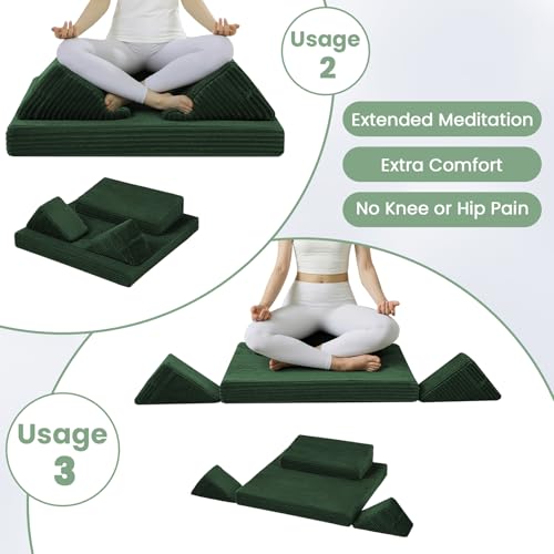 Meditation Cushion Set, Meditation Pillow for Sitting on Floor, Large Yoga Pillow with Knee Support, Washable Zafu Meditation Mat, 3 Shapes Floor Pillow for Adults, Green - color: Green