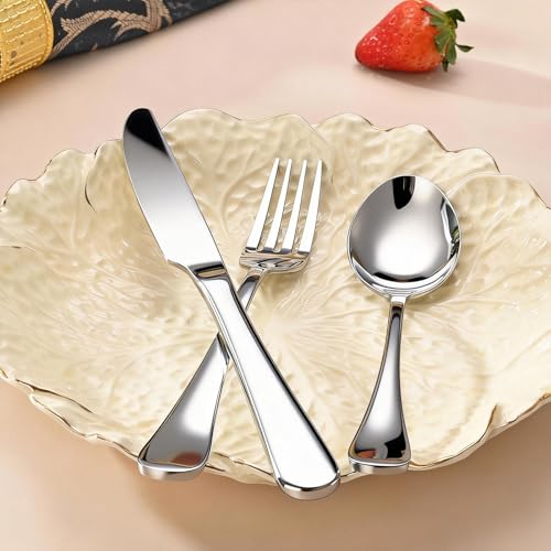 60 Piece Bulk Silverware Set for 20, Stainless Steel Heavy Forks Spoons and Knives Set, Mirror Finish Flatware Dishwasher Safe for Family Picnics Daily Gatherings - color: Silver
