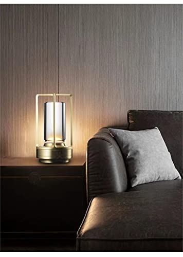 Portable Metal Table Lamp for Indoor/Outdoor ,Rechargeable Cordless LED Lamp, 3-Colour Infinitely Dimming Battery Powered Small Desk Lamp, Restaurant/Bedroom/Bar/Coffee Shop/Camping Light (Gold) - color: Gold