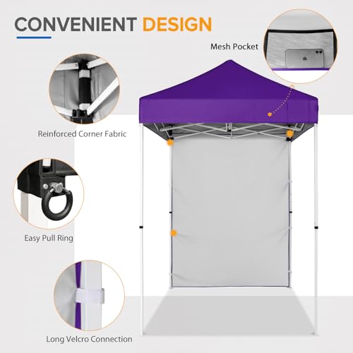 EAGLE PEAK Pop up Canopy 5x5, Outdoor Portable Canopy Tent with One Removable Sunwall, Carry Bag Included, Purple - color: Purple