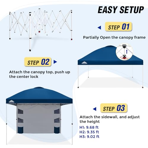 EAGLE PEAK Commercial Canopy 10x10 with Sidewall Storage, Easy OnePerson Setup Pop Up Canopy Tent with Roller Bag, Stakes, Ropes, and Weight Bags, Dark Blue - color: Dark Blue