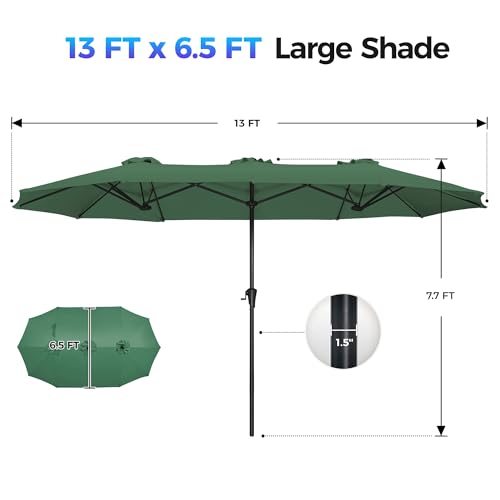 SUPERJARE 13FT Outdoor Umbrella for Patio, Double sided Pool Umbrellas with Fade Resistant Canopy, Large Table Umbrella for Deck, Market, Backyard - Forest Green - color: Forest Green, size: 13FT