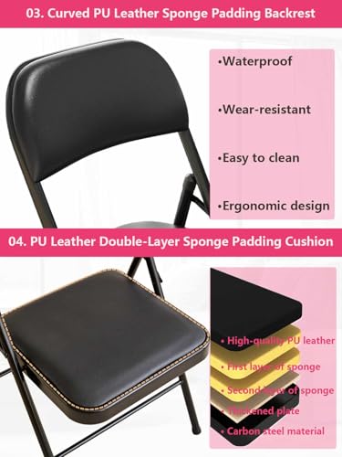 1 Pack Bulk Folding Chairs with Padded Cushion, Single Black Steel Metal Frame Foldable Chair for Indoor and Outdoor, Portable Stackable Commercial Seat for Bedroom Patio Party Event - size: 1 pack