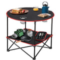 HomGarden 28" Portable Folding Picnic Table Outdoor Camp Table Round 2-Tier with 4 Cup Holders,Portable Tables Folding for BBQ Fishing Beach Table for Party Black