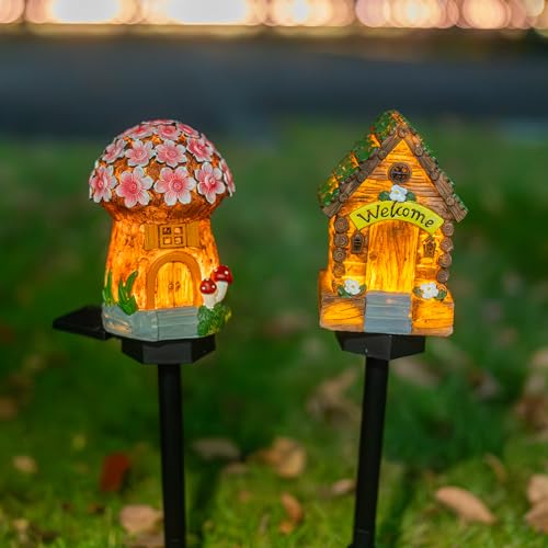 Dazzle Bright Solar Mushroom Lights Fairy Garden Lights for Home Decor Outdoor Decorative Stakes Mushroom House Solar Powered LED Landscape Lighting for Lawn, Walkway, Patio, Yard - color: Mushroom