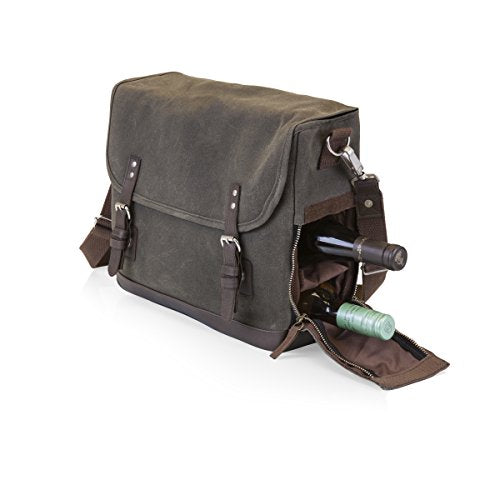 LEGACY - a Picnic Time Brand Adventure Wine Tote Bag with Wine Glasses and Mini Table, Khaki Green/Brown - color: (Khaki Green With Brown Accents)