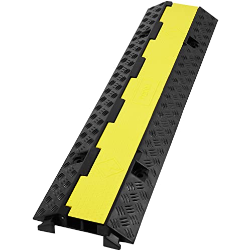VEVOR 3 PCs 2 Channel Rubber Cable Protector Ramp, 12000 lbs/axle Capacity Heavy Duty Hose Wire Cover Ramp Driveway, Traffic Speed Bump w/Flip-Open Top Cover & 50 ft Warning Tape, for Indoor&Outdoor - style: 2 Channel-3PCs