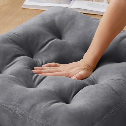 Meditation Floor Pillow Set of 1, Square Large Pillows Seating for Adults, Meditation Cushion Pillow,Tufted Corduroy Cushion for Tatami Living Room or Yoga, Dark Gray, 22x22 Inch - color: Dark Gray