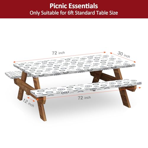 6ft Picnic Table and Bench Cover, Camping Essentials RV Gear, 72 in Waterproof Windproof Outdoor Elastic All Around Tablecloth, Fitted Rectangle Tables and Seats, Blue Flywheel - color: Blue Flywheel, size: 72"