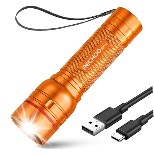 Rechargeable Flashlights High Lumens, G1000 Super Bright Flash Light Orange, Small Zoomable LED Flashlight with 3 Lighting Modes, Portable Tactical Flashlight for Camping Essentials (Battery Included) - color: Orange, size: 1 Pack