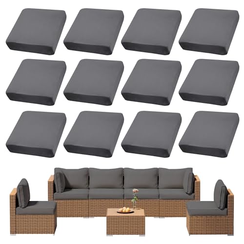 12Pcs Outdoor Cushion Covers, Patio Cushion Covers,Stretch Elastic Slipcovers, Replacement Washable & Reusable Furniture Protector for Patio Couch (Grey,Cover Only) - color: Grey, size: 12Pcs-Solid color