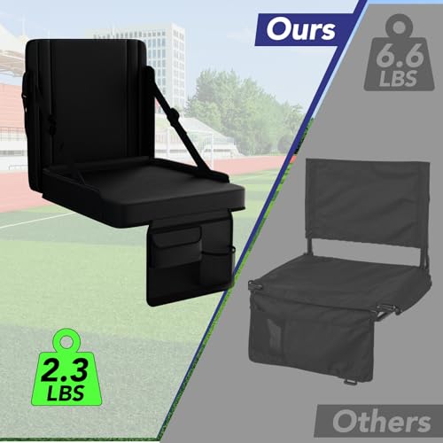 Stadium Seats with Back Support 1PACK Adjustable Bleacher Chairs with Back and Cushion Bleacher Seat with Cup Holder, Carry Handle & Shoulder Strap for Outdoor Sports Events, Picnics - color: Black-1pc-xl-large