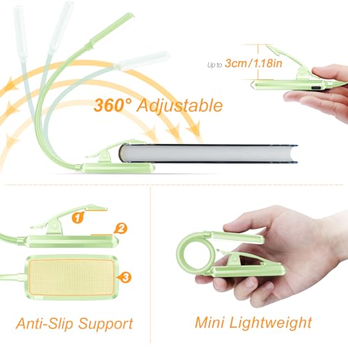 Gritin 9 LED Rechargeable Book Light for Reading in Bed - Eye Caring 3 Color Temperatures,Stepless Dimming Brightness,80 Hrs Runtime Small Lightweight Clip On Book Reading Light -Cyan - color: Cyan