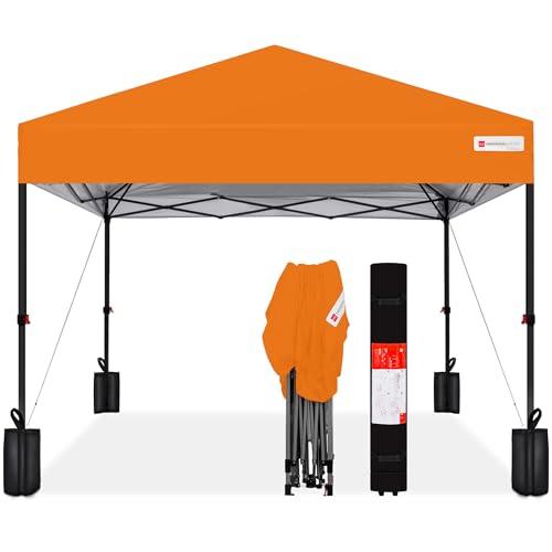 Best Choice Products 10x10ft Pop Up Canopy Tent, Outdoor Shade, 1 Person 1 Minute Set Up, Carry Case, 4 Weight Bags - Orange - color: Orange, size: 10x10ft
