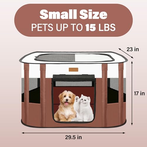 Dog Playpen - Foldable Cat Play Pens for Pubby, Kitten, Rabbit, Portable Pet Tent with Carring Bag for Indoor/Outdoor Travel Camping (Brown-Small) - color: Brown, style: Small