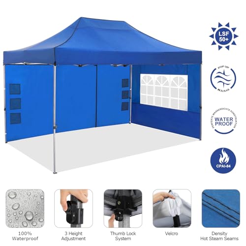 COBIZI 10x15 Pop up Canopy Gazebo 3.0, Easy up Heavy Duty Canopy with 4 Removable Sidewalls, High Stability, All Weather Sunshade 100% Waterproof Outdoor Canopy Tents with Carry Bag, Blue - color: Blue, size: 10x15 with 4 sidewalls