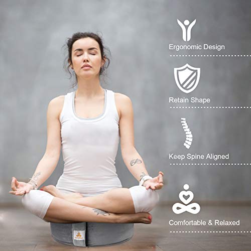 Round Velvet Meditation Pillow D=13"/16" H=5.5" Yoga Bolster Floor Pouf Zafu Buckwheat Meditation Cushion for Sitting on Floor,Removable Organic Cotton Cover Kneeling Pillow - color: Dark Grey, size: 13"×13"