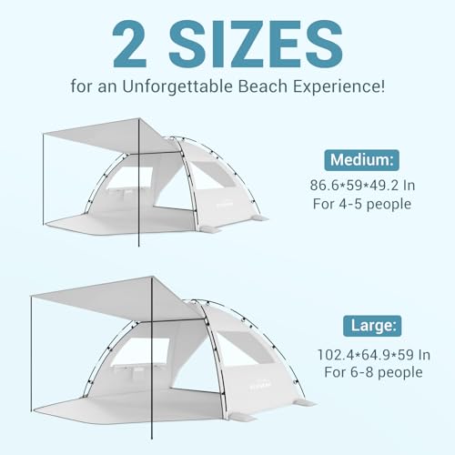 Elegear CumbreX™ Beach Tent Sun Shelter with Canopy, 6-8 Person Beach Tent, Easy Setup UPF 50+ UV Protection Portable Lightweight Double Silver Coating Cabana Sun Shade Shelter - Silver - color: Silver, size: 6-8 Person