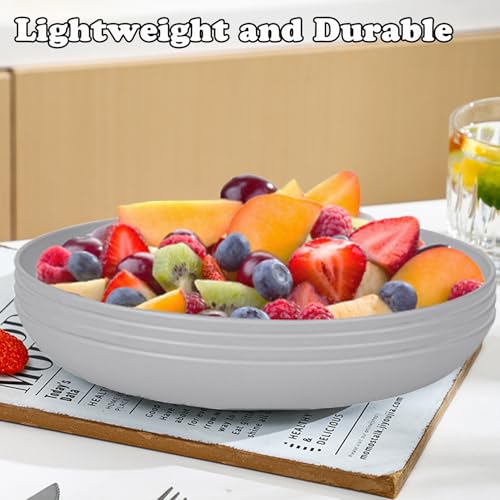 4 Pcs Wheat Straw Dinner Plates, 7.8 Inch Unbreakable Reusable Plastic Plates, Microwave & Dishwasher Safe, Lightweight Salad Dishes for Kitchen Camping, BPA Free (Gray) - color: Gray
