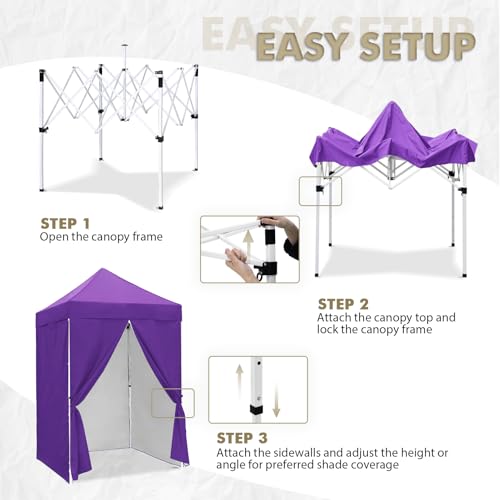 EAGLE PEAK 5x5 Instant Canopy with 4-Side Wall Panels, Small Pop up Portable Canopy Tent with Carry Bag, Light Weight Sun Shelter for Sports, Camping and Beach, Purple - color: Purple