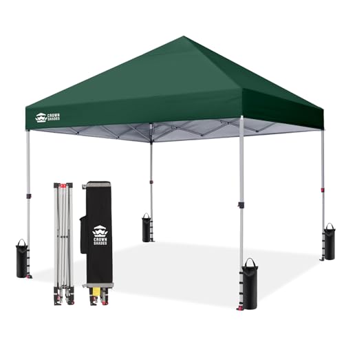 CROWN SHADES 8x8 Pop Up Canopy - Beach Tent with One Push Setup - Easy Outdoor Sun Shade for Events, Parties, Camping - Gazebo with STO-N-Go Cover Bag, Silver Coated Top, Forest Green - color: Forest Green, size: 8x8