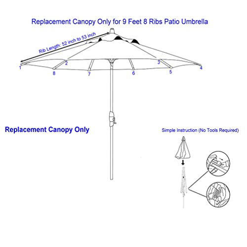 9ft Market Patio Umbrella Canopy - 8 Ribs Canopy Replacement - UV Protective UPF 50+ and Fade Resistant Patio Canopy - Wind Vent Replacement Canopy Cover (Canopy Only) (Purple) - color: Purple