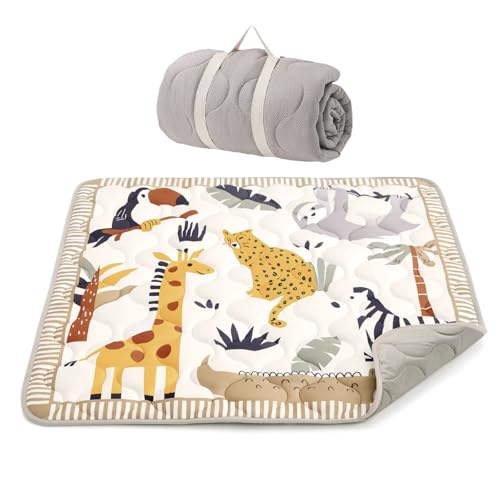 Momcozy Baby Play Mat for Floor, 50"x50" Thickened Playpen Mat, Playmate for Baby Tummy Time, Waterproof & Non-Slip, Foldable Outdoor Mat with Carrying Handle, Giraffe - color: Giraffe