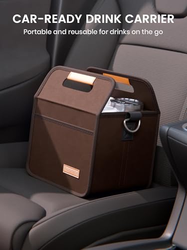 Fluxynara 4-Cup Reusable Felt Drink Carrier with Handle and Adjustable Shoulder Strap, Drink Holder for Car, Multi-Cup Drink Carrier Bag for Delivery, Travel, Picnics (Coffee Brown) - color: Coffee Brown, size: 4 Cups