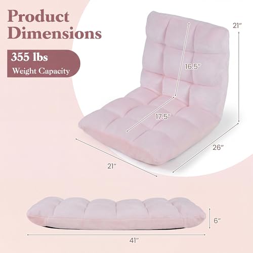 Giantex Folding Floor Chair with Back Support, 14 Adjustable Position, Padded Sleeper Bed, Couch Recliner, Gaming Video Chairs for Adults, Meditation, Living Room (Light Pink) - color: Light Pink, size: 26"x21"x21"