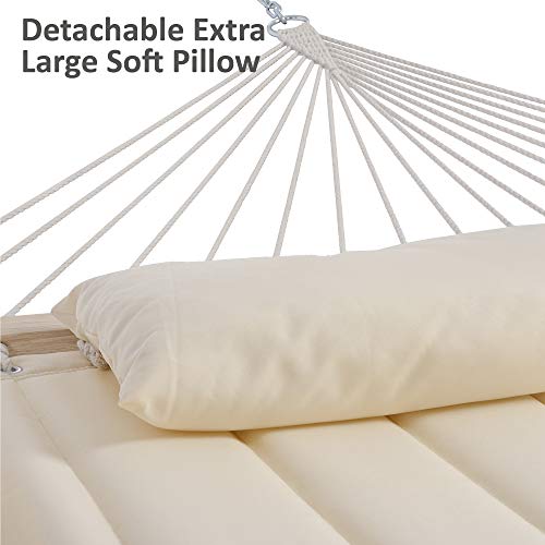 SUNCREAT Hammocks Double Hammock with 13.5 ft Wooden Stand, Hammock Cover, Outdoor Hammocks for Outside, 475 lbs Capacity, Beige - color: Beige