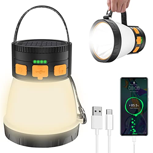 LED Camping Lantern, 1500 Lumens Camping Lantern Rechargeable with Solar Panel Charging, Waterproof, 8 Light Modes, 7500mAh Power Bank, Camping Flashlight for Hurricane Emergency, Hiking, Outdoor - size: Orange&Black