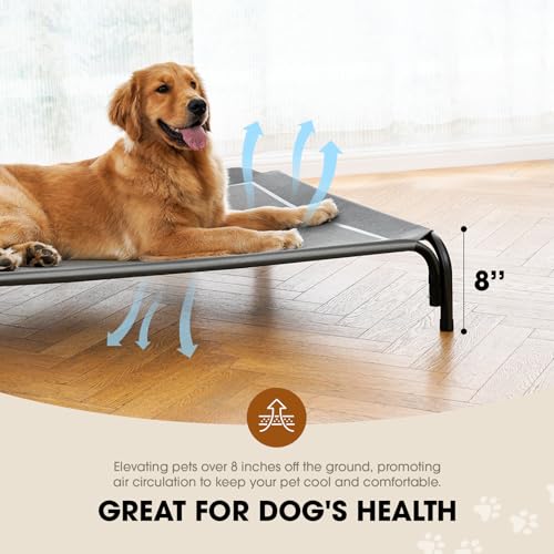 Czpalo Elevated Dog Bed, Raised Outdoor Dog Bed for Large Sized Dogs, Portable Cooling Pet Cot with Breathable & Washable Mesh, Indoor & Outdoor Pet Hammock with Skid-Resistant Feet. - color: Grey, size: L(43.30"x31.90"x8.00")