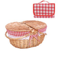 13.78" Wicker Picnic Basket with Picnic Cloth Vintage Picnic Basket with Removable Liner, Folding Handle and Lid Picnic Basket Set for Picnic, Camping, Outdoor, Valentine Day, Thanks Giving, Birthday