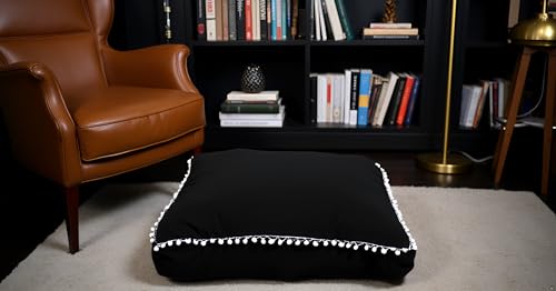 CRAFT KALA Meditation Floor Pillow Cover, Round Large Pillows Cover Seating for Adults, Bohemian Mandala Circle Cushions Cover for Outdoor Fireplace Yoga Living Room (Black, 16" Square) - color: Black, size: 16" x 16" (Pack of 1)