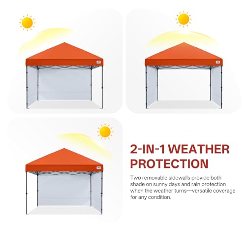 ABCCANOPY Easy Pop up Canopy Tent with 2 Sidewalls for Outdoor Sun Blocking or Rain Protection,10x10, Orange - color: Orange, size: 10x10