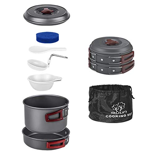 Bulin 24/13/11/8PCS Camping Cookware pots and Pans Backpacking Cooking Set Lightweight Cookware Mess kit Outdoor Cook Gear for Family Hiking Picnic - color: BLACK-7PCS