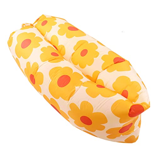 Inflatable Sofa, Portable Inflatable Lounger Couch with Tear 190T Polyester Fabric, No Pump Needed Wind Fill Design, Includes Storage Bag for Camping Garden (Flower) - color: Flower
