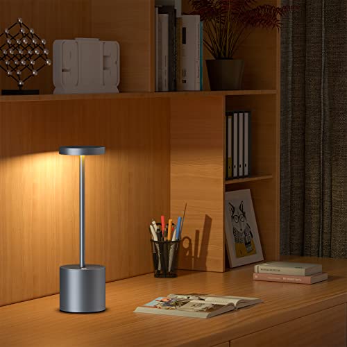 SAKRINGT 2 Pack Cordless Table Lamp Rechargeable,5000mAh Battery Operated Portable LED Table Light,Dimming Desk Lamp for Patio/Restaurant/Outdoor (Grey) - color: 2Pack Grey
